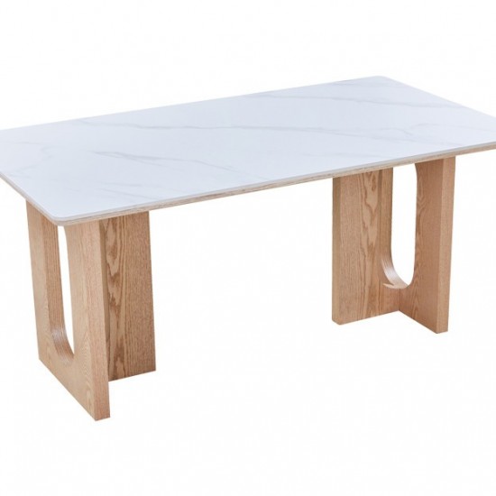 Τραπέζι Benqui sintered stone-mdf σε λευκό μαρμάρου με βάση σε φυσική απόχρωση 160x90x75εκ