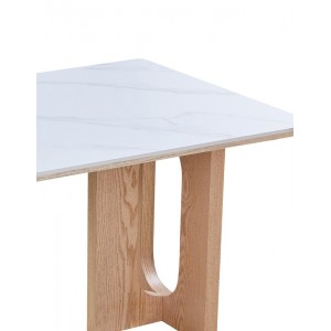 Τραπέζι Benqui sintered stone-mdf σε λευκό μαρμάρου με βάση σε φυσική απόχρωση 160x90x75εκ