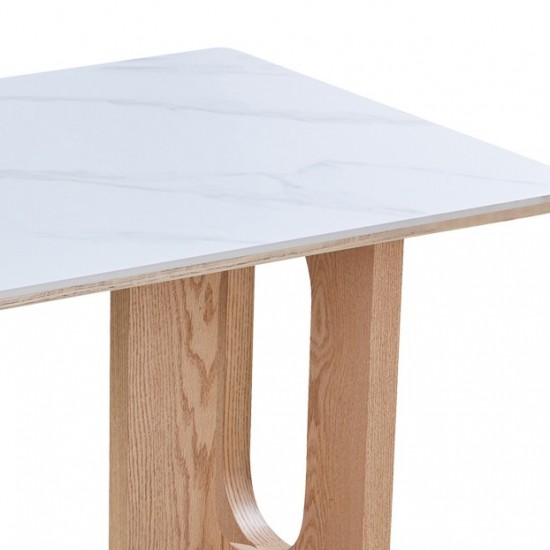 Τραπέζι Benqui sintered stone-mdf σε λευκό μαρμάρου με βάση σε φυσική απόχρωση 160x90x75εκ