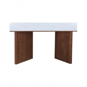 Τραπέζι Versy sintered stone-mdf σε λευκό μαρμάρου με καρυδί βάση 160x90x75εκ