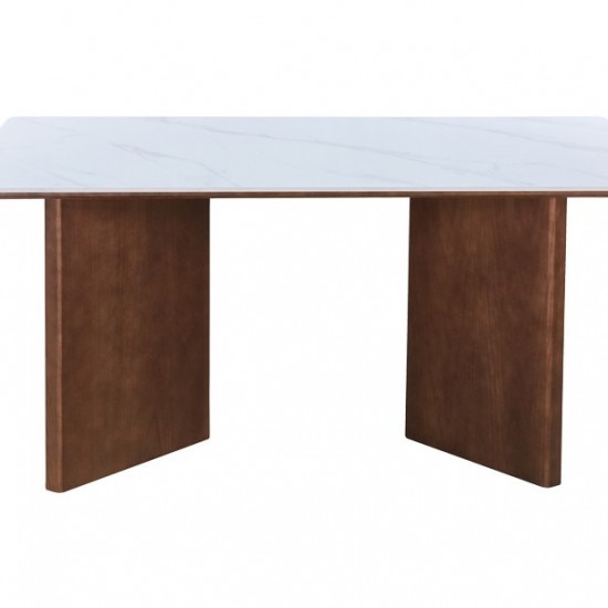 Τραπέζι Versy sintered stone-mdf σε λευκό μαρμάρου με καρυδί βάση 160x90x75εκ