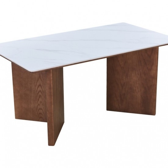 Τραπέζι Versy sintered stone-mdf σε λευκό μαρμάρου με καρυδί βάση 160x90x75εκ
