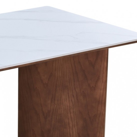 Τραπέζι Versy sintered stone-mdf σε λευκό μαρμάρου με καρυδί βάση 160x90x75εκ