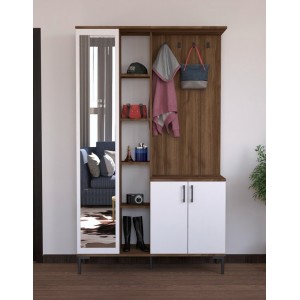 Έπιπλο εισόδου Melena με καθρέπτη-κρεμάστρα λευκό-καρυδί 120x37.5x199εκ