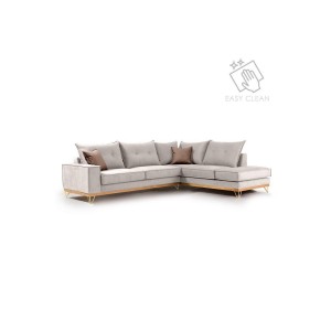 Γωνιακός καναπές αριστερή γωνία Luxury II ύφασμα cream-mocha 290x235x95εκ