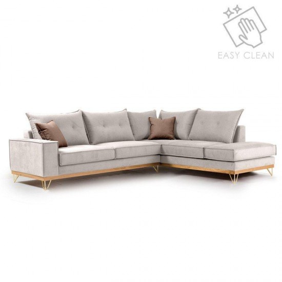 Γωνιακός καναπές αριστερή γωνία Luxury II ύφασμα cream-mocha 290x235x95εκ