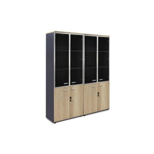 Nτουλάπα γραφείου τετράφυλλη με 2 γυάλινες πόρτες Lotus χρώμα φυσικό-ανθρακί 160x40,5x200εκ