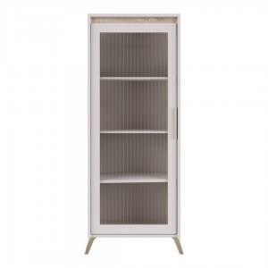 Βιτρίνα Belka κρεμ με oak 55,6x45x152,6εκ