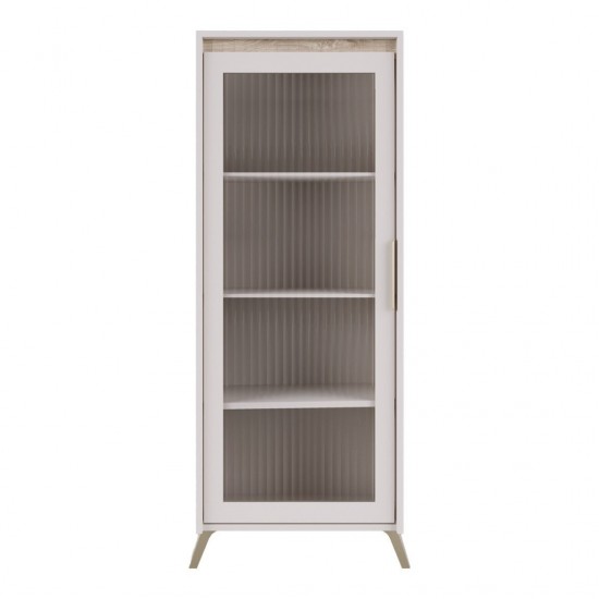 Βιτρίνα Belka κρεμ με oak 55,6x45x152,6εκ