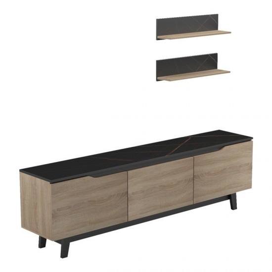 Σύνθετο σαλονιού Kasia σε μαύρο μαρμάρου-sonoma απόχρωση 180x35x48.5εκ