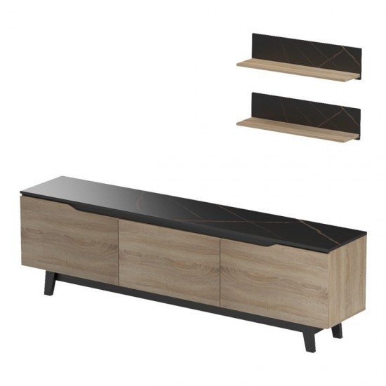 Σύνθετο σαλονιού Kasia σε μαύρο μαρμάρου-sonoma απόχρωση 180x35x48.5εκ