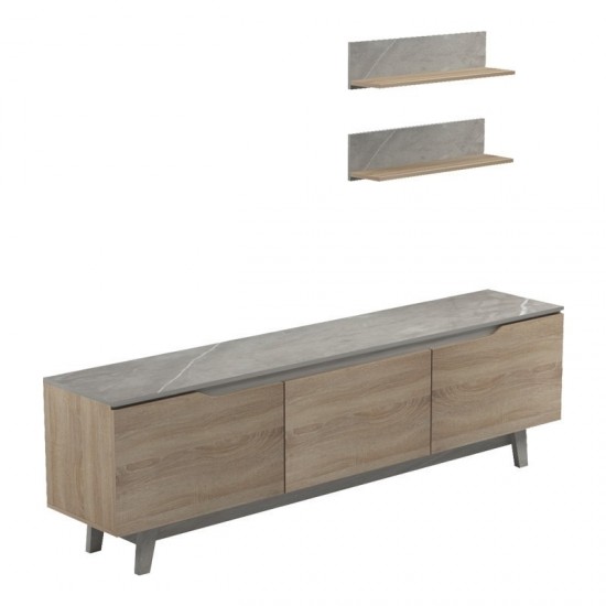 Σύνθετο σαλονιού Kasia σε μπεζ μαρμάρου-sonoma απόχρωση 180x35x48.5εκ