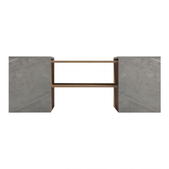 Τραπέζι σαλονιού Morfi πολυμορφικό 3τεμ σε oak-μπεζ μαρμάρου απόχρωση 105x45x37εκ