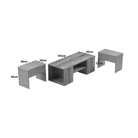 Τραπέζι σαλονιού Morfi πολυμορφικό 3τεμ σε oak-μπεζ μαρμάρου απόχρωση 105x45x37εκ
