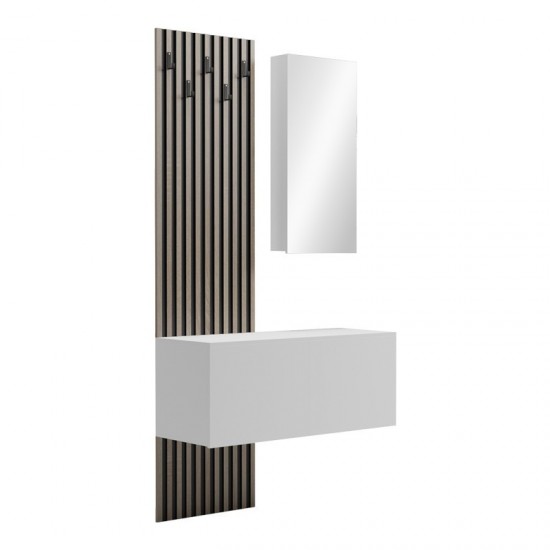 Έπιπλο εισόδου με καθρέπτη Arika σε λευκό-sonoma απόχρωση 100x37.1x199.5εκ