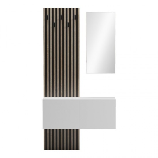 Έπιπλο εισόδου με καθρέπτη Arika σε λευκό-sonoma απόχρωση 100x37.1x199.5εκ