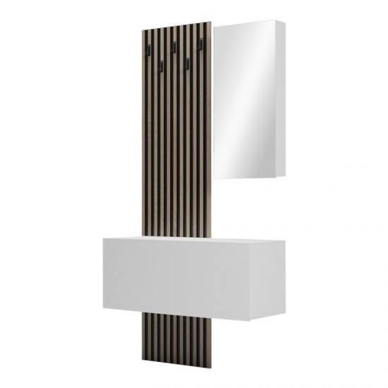 Έπιπλο εισόδου με καθρέπτη Arika σε λευκό-sonoma απόχρωση 100x37.1x199.5εκ