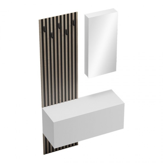 Έπιπλο εισόδου με καθρέπτη Arika σε λευκό-sonoma απόχρωση 100x37.1x199.5εκ