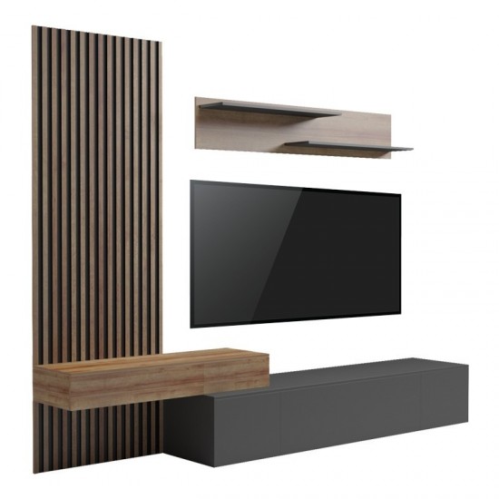 Σύνθετο σαλονιού Litende σε ανθρακί-oak απόχρωση 249.4x42.2x199.5εκ