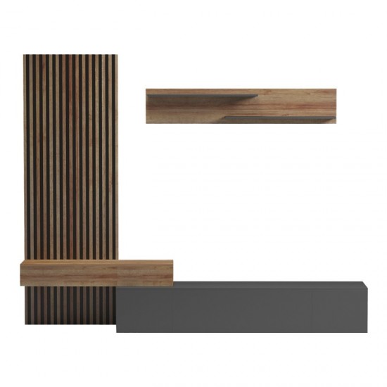 Σύνθετο σαλονιού Litende σε ανθρακί-oak απόχρωση 249.4x42.2x199.5εκ