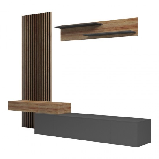 Σύνθετο σαλονιού Litende σε ανθρακί-oak απόχρωση 249.4x42.2x199.5εκ