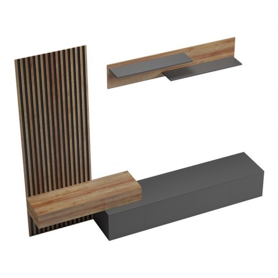 Σύνθετο σαλονιού Litende σε ανθρακί-oak απόχρωση 249.4x42.2x199.5εκ