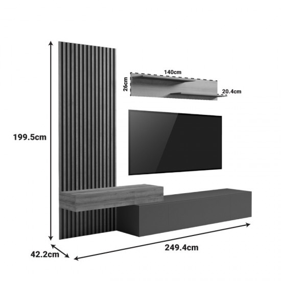 Σύνθετο σαλονιού Litende σε λευκή-sonoma απόχρωση 249.4x42.2x199.5εκ