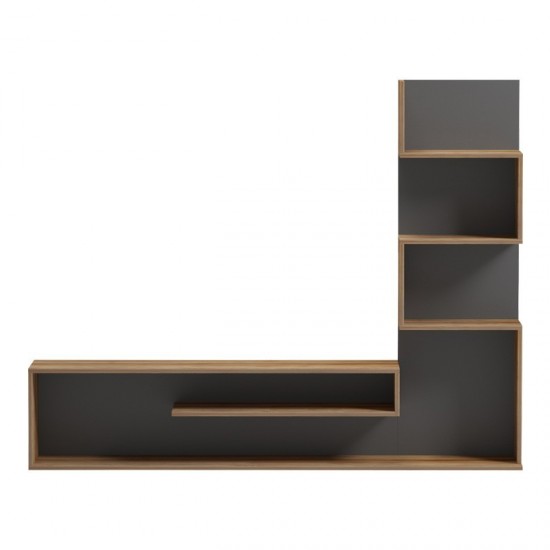 Έπιπλο τηλεόρασης με βιβλιοθήκη Cazenda σε oak με ανθρακί απόχρωση 160x29x126εκ