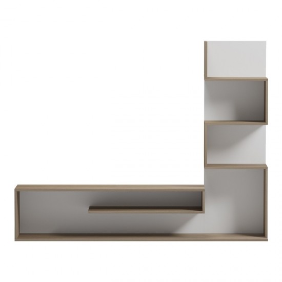 Έπιπλο τηλεόρασης με βιβλιοθήκη Cazenda σε sonoma με λευκή απόχρωση 160x29x126εκ