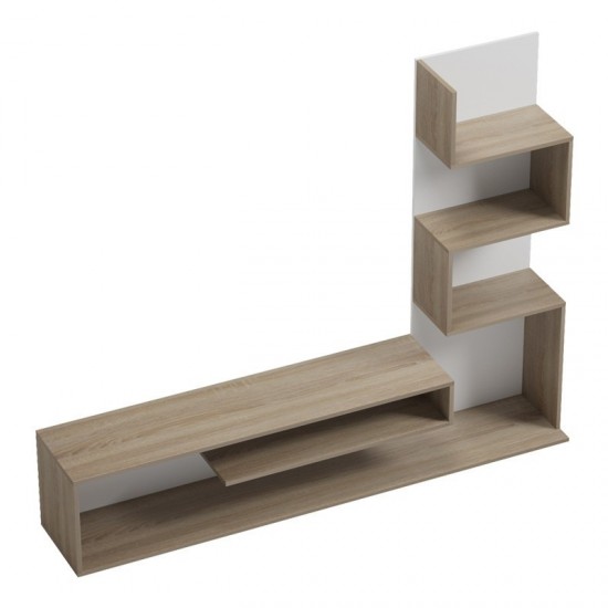 Έπιπλο τηλεόρασης με βιβλιοθήκη Cazenda σε sonoma με λευκή απόχρωση 160x29x126εκ