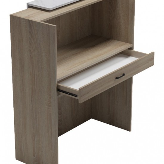 Γραφείο reception Zowel με led sonoma-λευκή όψη μαρμάρου 90x40x110εκ