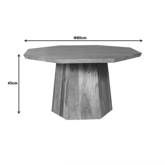Τραπέζι σαλονιού Octagon ξύλο acacia σε φυική απόχρωση Φ80x45εκ