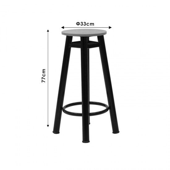 Σκαμπό μπαρ PWF-0656 ξύλο δρυς-μέταλλο μαύρο gloss Φ33x77εκ