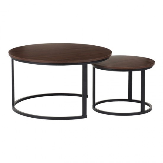 Τραπέζια σαλονιού Solme I 2τεμ σε καρυδί απόχρωση με μαύρα μεταλλικά πόδια