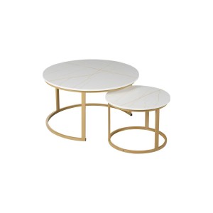 Τραπέζια σαλονιού Solme I 2τεμ σε λευκή μαρμάρου απόχρωση με χρυσά μεταλλικά πόδια
