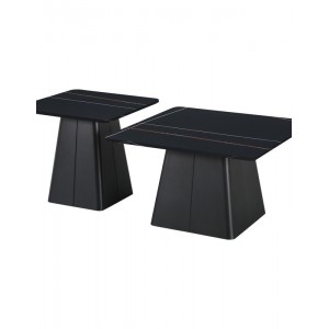 Τραπέζια σαλονιού Square σετ 2 τεμ μέταλλο-sintered stone σε μαύρο μαρμάρου
