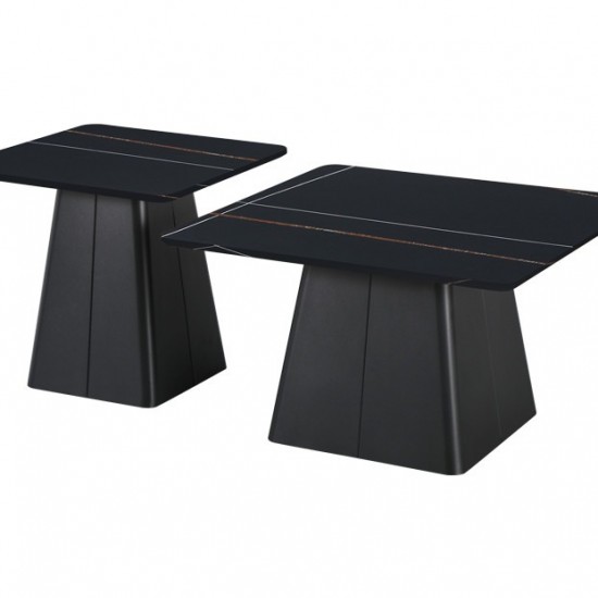 Τραπέζια σαλονιού Square σετ 2 τεμ μέταλλο-sintered stone σε μαύρο μαρμάρου