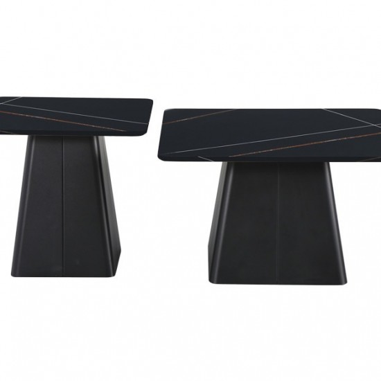 Τραπέζια σαλονιού Square σετ 2 τεμ μέταλλο-sintered stone σε μαύρο μαρμάρου