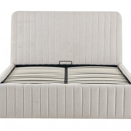 Κρεβάτι διπλό Zilin ύφασμα μπεζ με αποθηκευτικό χώρο 160x200εκ