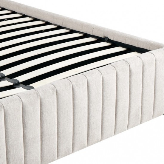 Κρεβάτι διπλό Zilin ύφασμα μπεζ με αποθηκευτικό χώρο 160x200εκ