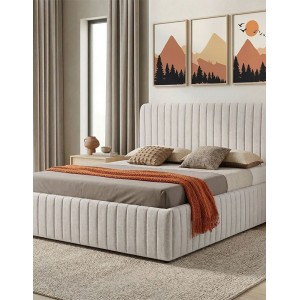 Κρεβάτι διπλό Zilin ύφασμα μπεζ με αποθηκευτικό χώρο 160x200εκ