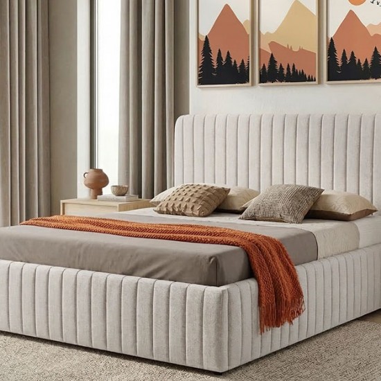 Κρεβάτι διπλό Zilin ύφασμα μπεζ με αποθηκευτικό χώρο 160x200εκ