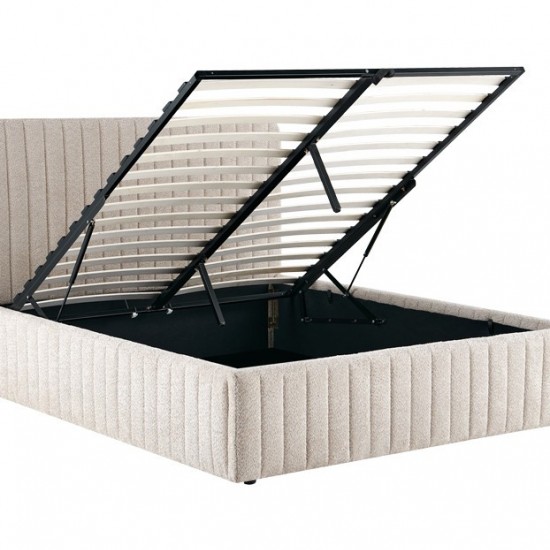 Κρεβάτι διπλό Zilin ύφασμα μπουκλε μπεζ με αποθηκευτικό χώρο 160x200εκ