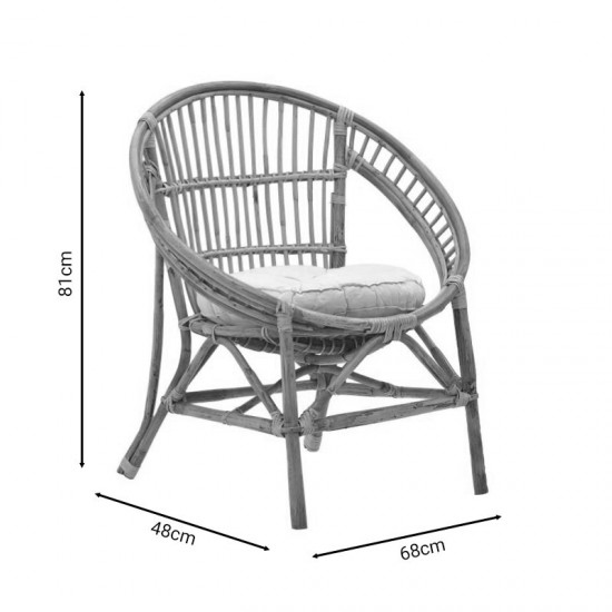 Πολυθρόνα Blore  φυσικό ξύλο με μαξιλάρι 68x48x81εκ
