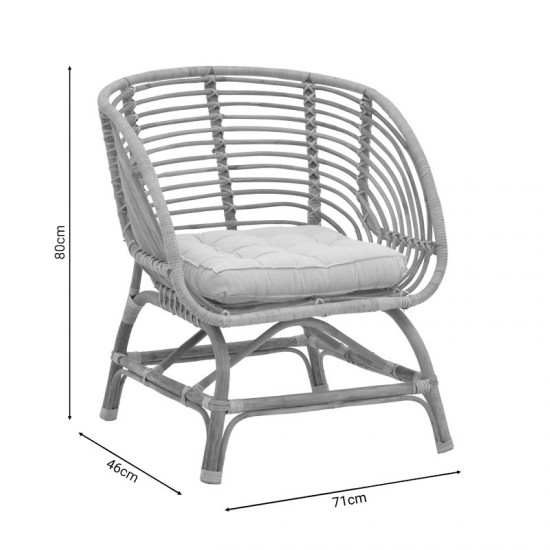 Πολυθρόνα Diane φυσικό ξύλο με μαξιλάρι 71x46x80εκ