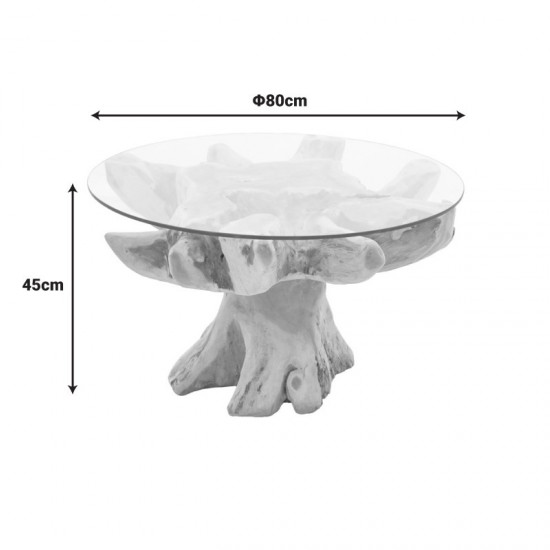 Τραπέζι σαλονιού Benzou Inart teak ξύλο σε φυσική απόχρωση Φ80x45εκ