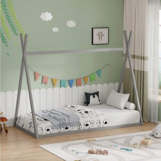 Παιδικό κρεβάτι Lilly τ.Montessori ξύλο πεύκου σε γκρι απόχρωση 90x190εκ