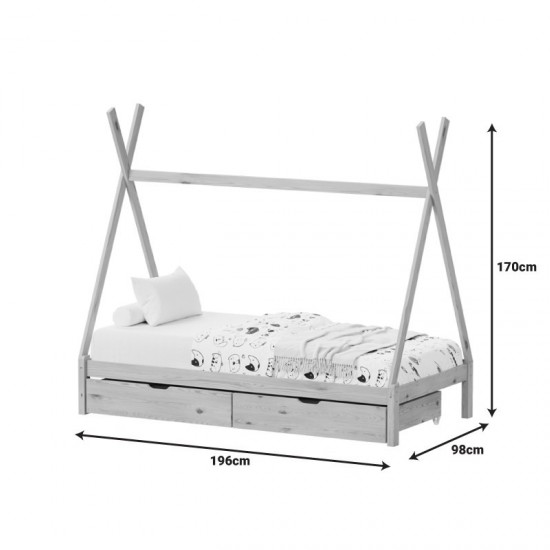 Παιδικό κρεβάτι Lalitto τ.Montessori με 2 συρτάρια τ.Montessori  ξύλο πεύκου σε φυσική απόχρωση 90x190εκ
