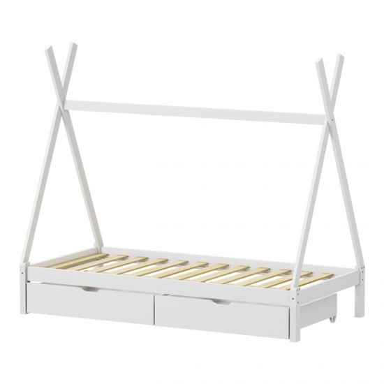 Παιδικό κρεβάτι Lalitto τ.Montessori με 2 συρτάρια ξύλο πεύκου σε λευκή απόχρωση 90x190εκ