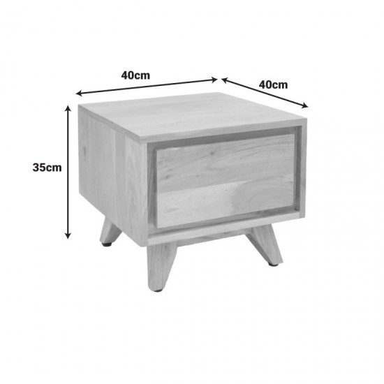 Κομοδίνο Emira μασίφ ακακίας σε φυσική απόχρωση 40x40x35εκ